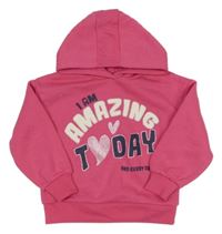 Růžová mikina s nápisem a kapucí Primark