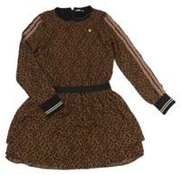 Hnědo-černé vzroované vrstvené šaty s proužky 