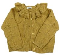 Béžovo-okrový propínací děrovaný svetr s volánky Next