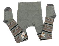 Šedé punčocháče s proužky s medvídky 