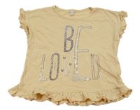 Béžové tričko s nápisem a volánky Esprit