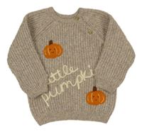 Béžovo-šedý melírovaný žebrovaný vlněný svetr s dýněmi Matalan