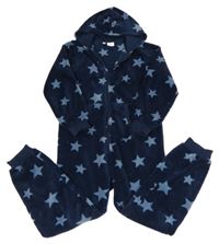 Tmavomodrá chlupatá kombinéza s hvězdičkami a kapucí Bonprix