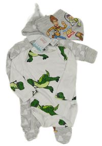 Nové - 4set - Šedý overal + bílé body + slinták + čepice Toy Story Pep&Co.