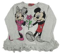 Šedé melírované triko Mickeym a Minnií Disney