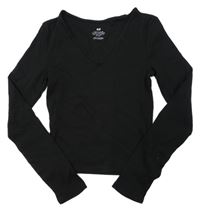 Černé žebrované crop triko H&M