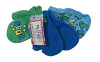 Nové - 3pack - Zelené + modré + světlemodré pletené palcové rukavice s dinosaury 