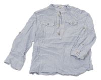 Světlemodro-bílá proužkovaná lněná polo košile H&M