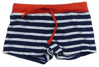 Tmavomodro-bílo-červené pruhované nohavičkové plavky sports