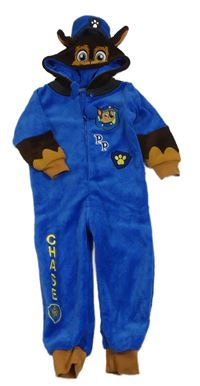 Cobaltově modro-tmavohnědo-medová plyšová kombinéza s PAW PATROL - Chase nickelodeon