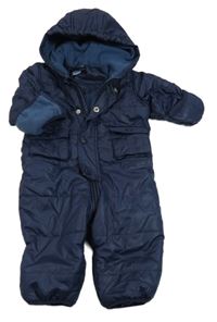 Tmavomodrá prošívaná šusťáková zimní kombinéza s nášivkou a kapucí impidimpi