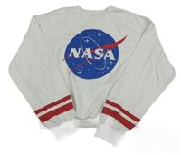 Bílá ovesize crop mikina s potiskem - NASA a červenými pruhy H&M
