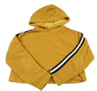 Okrová huňatá crop mikina s pruhy a kapucí New Look