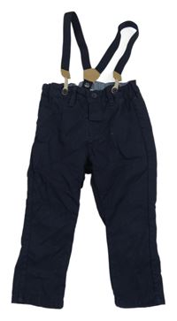 Tmavomodré plátěné kalhoty s kšandami H&M