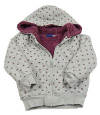 Šedá melírovaná propínací zateplená mikina s hvězdičkami a kapucí lupilu