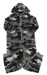 Šedo-černá army plyšová kombinéza s kapucí M&S