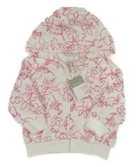 Nové - smetanová propínací mikina s růžovými kytičkami a kapucí PRIMARK