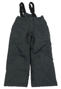 Tmavošedé šusťákové zimní oteplovačky s kšandami in extenso