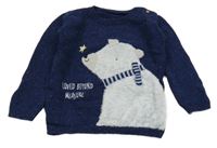 Tmavomodrý melírovaný svetr s medvídkem George