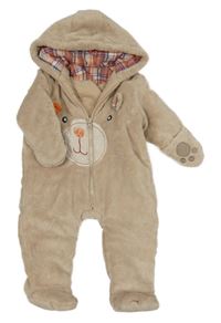 Béžová plyšová zateplená kombinéza s medvídkem a kapucí St. Bernard