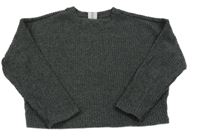 Tmavošedý melírovaný žebrovaný úpletový oversize crop svetr Page one young