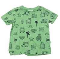 Zelené tričko s auty a surfy a palmami C&A