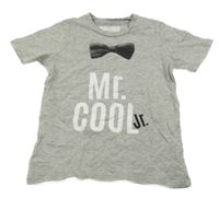 Šedé melírované tričko s nápisy a tištěným motýlkem TEZENIS