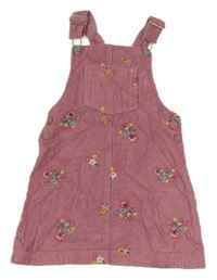 Starorůžové manšestrové šaty s kytičkami a kapsou George