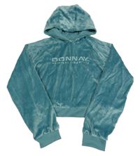 Modrozelená sametová crop mikina s logem a kapucí DONNAY