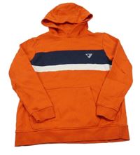 Červeno-tmavomodro-bílá mikina s výšivkou a kapsou a kapucí George