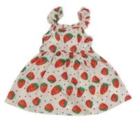 Bílo-červené puntíkaté letní šaty s jahůdkami a volánky SHEIN