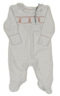 Nové - bílo-růžový froté overal s králíčky a volánkem Tu