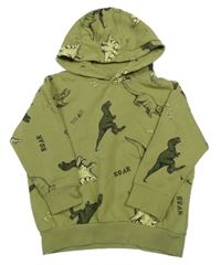 Světlekhaki oversize mikina s dinosaury a kapucí little kids