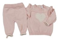 2Set - Světlerůžový úpletový svetr se srdíčkem a volánky + kalhoty M&S