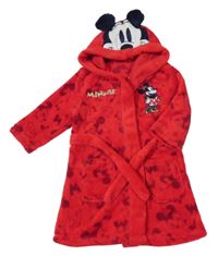 Červený plyšový župan s Minnie a kapucí miniclub