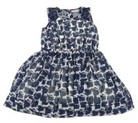 Krémovo-tmavomodré šifonové flekaté šaty s krajkou Matalan