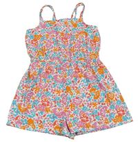 Bílo-růžovo-azurový vzorovaný kraťasový overal Primark