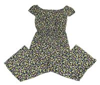 Černo-barevný květovaný lehký culottes overal New Look