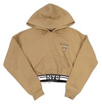 Hnědá crop mikina s nápisem a kapucí New Look