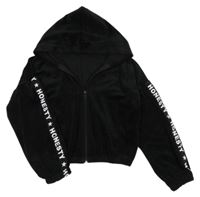 Černá plyšová propínací crop mikina s kapucí