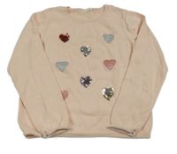 Růžový svetr se srdíčky a překlápěcími flitry Orchestra