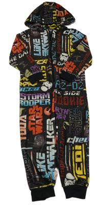 Černá plyšová kombinéza s obrázky s nápisy a kapucí - Star Wars Matalan