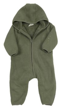 Khaki fleecová zateplená kombinéza s kapucí