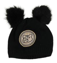 Černá pletená čepice s Blush a bambulemi George