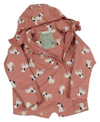 Starorůžová šusťáková lehce zateplená bunda se psy a kapucí TCM