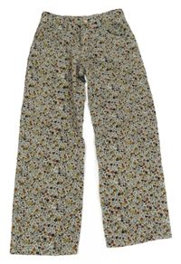 Smetanovo-světlemodro-žluté květované manšestrové kalhoty Zara