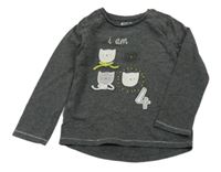 Tmavošedé melírované triko s kočkami Next