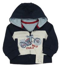 Nové - Tmavomodro-bílá propínací mikina s motorkou a kapucí Early Days