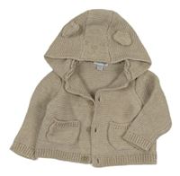 Béžový propínací svetr s kapucí s oušky Fagottino