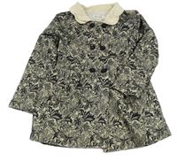 Béžovo-černý květovaný jarní kabát